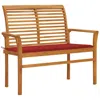 Vidaxl Patio Bench With Red Cushion 44.1" Solid Teak Wood