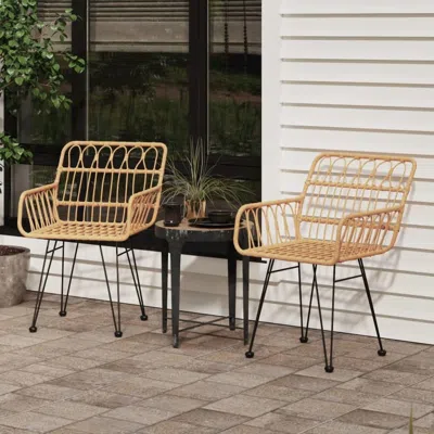 Vidaxl Patio Chairs 2 Pcs With Armrest 22"x25.2"x31.5" Pe Rattan In Brown