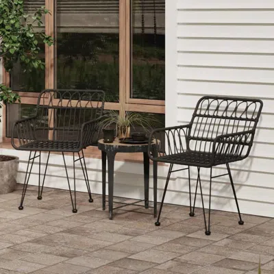 Vidaxl Patio Chairs 2 Pcs With Armrest Black 22"x25.2"x31.5" Pe Rattan