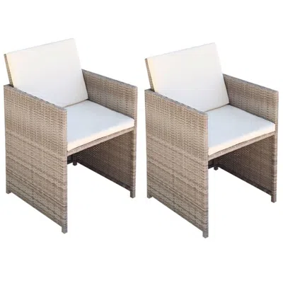 Vidaxl Patio Chairs 2 Pcs With Cushions And Pillows Poly Rattan Beige In Neutral