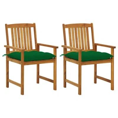 Vidaxl Patio Chairs With Cushions 2 Pcs Solid Acacia Wood In Green,natural