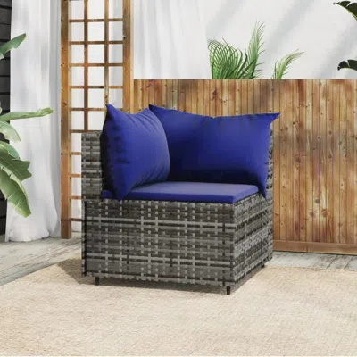 Vidaxl Patio Corner Sofa With Cushions Gray Poly Rattan In Blue