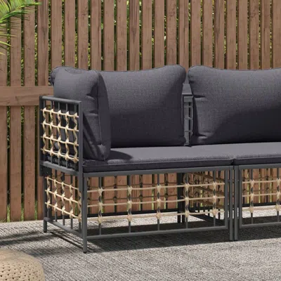 Vidaxl Patio Corner Sofa With Dark Gray Cushions Poly Rattan In Black