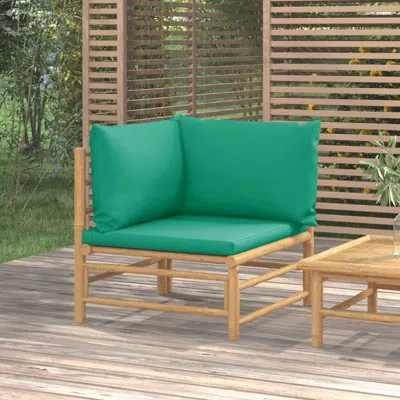 Vidaxl Patio Corner Sofa With Green Cushions Bamboo In Neutral
