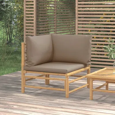 Vidaxl Patio Corner Sofa With Taupe Cushions Bamboo In Brown