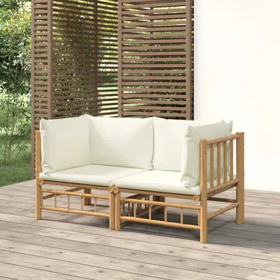 Vidaxl Patio Corner Sofas With Cream White Cushions 2 Pcs Bamboo In Gray