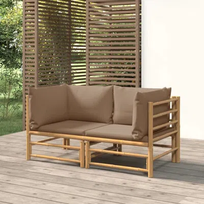 Vidaxl Patio Corner Sofas With Taupe Cushions 2 Pcs Bamboo In Brown
