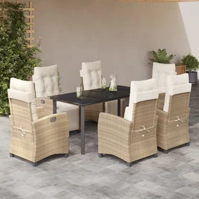 Vidaxl Patio Dining Set With Cushions Poly Rattan, Rectangular Table In Cream,black