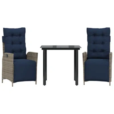 Vidaxl Patio Dining Set With Cushions Poly Rattan, Square Table In Brown,blue