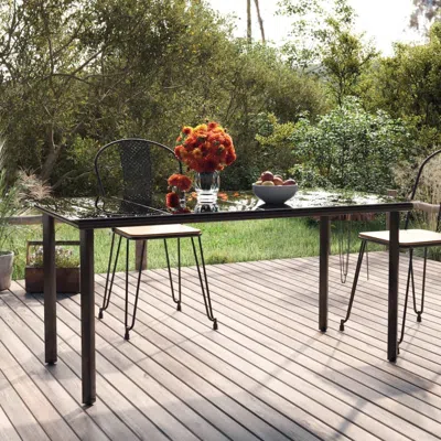 Vidaxl Patio Dining Table Black 63"x31.5"x29.1" Steel And Tempered Glass