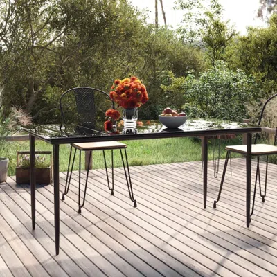 Vidaxl Patio Dining Table Black 63"x31.5"x29.1" Steel And Tempered Glass
