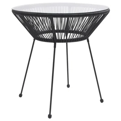 Vidaxl Patio Dining Table Black Ã˜27.6"x29.1" Rattan And Glass