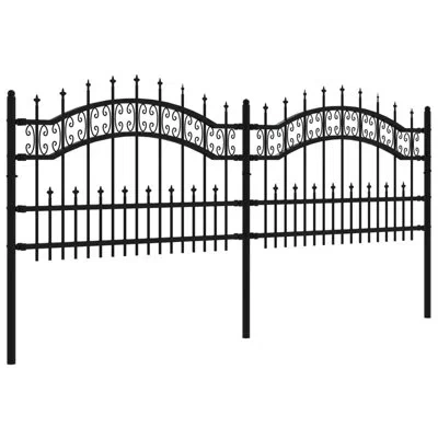 Vidaxl Patio Fence With Spear Top Black Powder-coated Steel