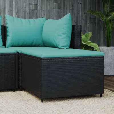 Vidaxl Patio Footrest With Cushion Black Poly Rattan In Green