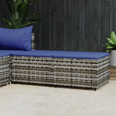 Vidaxl Patio Footrests With Cushions 2 Pcs Gray Poly Rattan In Blue