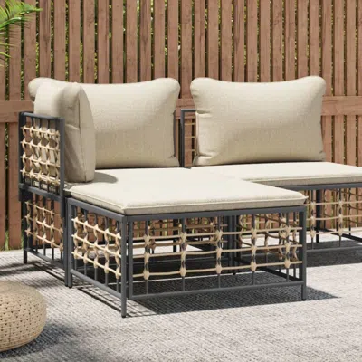 Vidaxl Patio Footstool With Beige Cushion Poly Rattan In Neutral