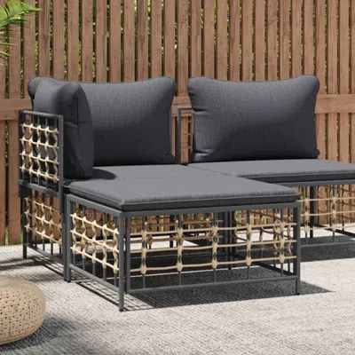 Vidaxl Patio Footstool With Dark Gray Cushion Poly Rattan