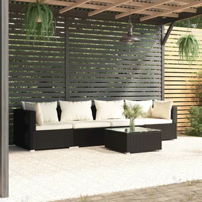 Vidaxl Patio Furniture Set 5 Piece With Cushions Poly Rattan Black