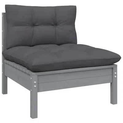 Vidaxl Patio Middle Sofa With Anthracite Cushions Gray Solid Pinewood