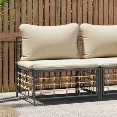 Vidaxl Patio Middle Sofa With Beige Cushions Poly Rattan In Neutral