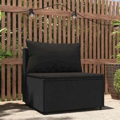 Vidaxl Patio Middle Sofa With Cushions Black Poly Rattan In Multi
