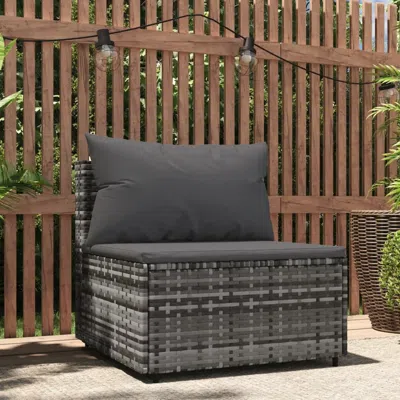 Vidaxl Patio Middle Sofa With Cushions Gray Poly Rattan In Black