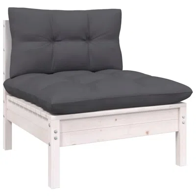 Vidaxl Patio Middle Sofa With Cushions White Solid Pinewood In Gray