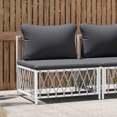 Vidaxl Patio Middle Sofa With Cushions White Woven Fabric In Gray