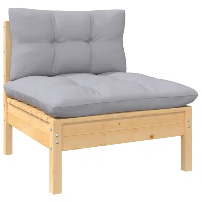 Vidaxl Patio Middle Sofa With Gray Cushions Solid Pinewood