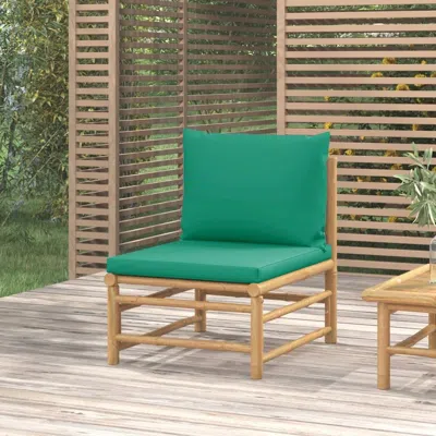Vidaxl Patio Middle Sofa With Green Cushions Bamboo