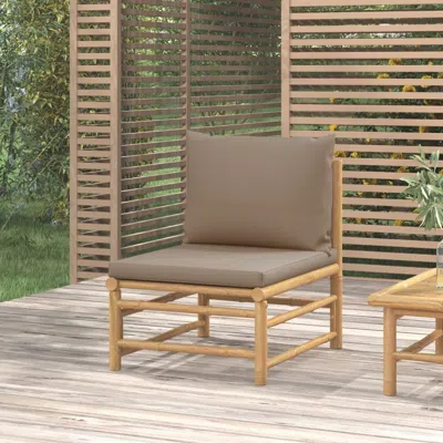 Vidaxl Patio Middle Sofa With Taupe Cushions Bamboo In Brown