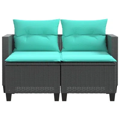 Vidaxl Patio Sofa 2-seater With Stools Poly Rattan In Blue,black