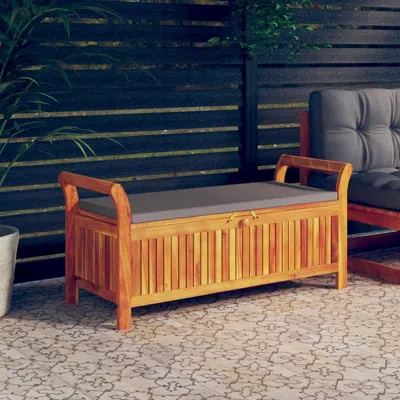 Vidaxl Patio Storage Bench With Cushion 49.6" Solid Wood Acacia In Neutral
