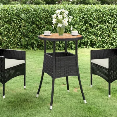 Vidaxl Patio Table Ã˜23.6"x29.5" Acacia Wood And Poly Rattan Black In Gray