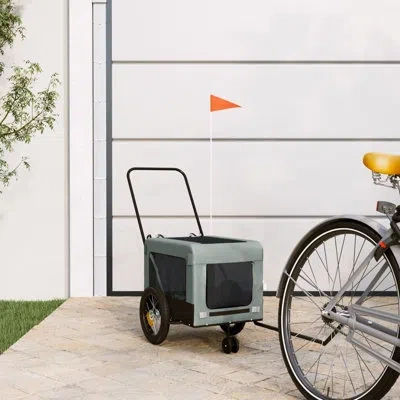 Vidaxl Pet Bike Trailer Bicycle Cargo Dog Stroller Oxford Fabric And Iron In Gray