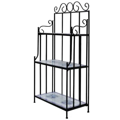 Vidaxl Plant Stand Display Blue White Mosaic Pattern, 41132 In Black