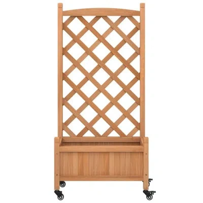 Vidaxl Planter With Trellis And Wheels Gray Solid Wood Fir In Brown