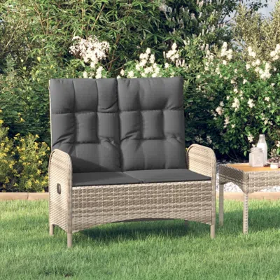 Vidaxl Reclining Patio Bench With Cushions 42.1" Poly Rattan Gray In Black