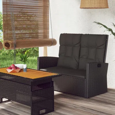 Vidaxl Reclining Patio Bench With Cushions Black 46.5" Poly Rattan