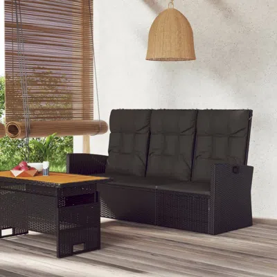 Vidaxl Reclining Patio Bench With Cushions Black 68.1" Poly Rattan In Brown