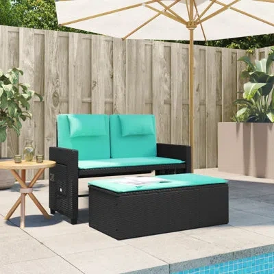 Vidaxl Reclining Patio Bench With Cushions Outdoor Garden Seating Poly Rattan In Black,blue
