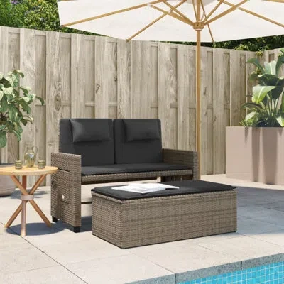Vidaxl Reclining Patio Bench With Cushions Poly Rattan In Dark Gray,gray