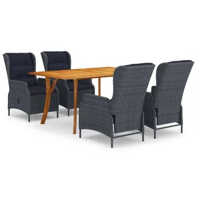 Vidaxl Rectangular 4 - Person Dining Set With Cushions In Dark Gray