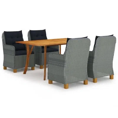 Vidaxl Rectangular 4 - Person Dining Set With Cushions In Dark Gray