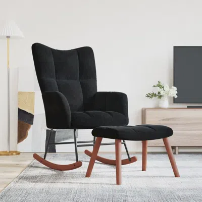 Vidaxl Rocking Chair With Stool Black Velvet, Solid Rubber Wood, Steel