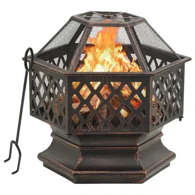 Vidaxl Rustic Fire Pit With Poker 24.4"x21.3"x22" Xxl Steel, 311887 In Brown