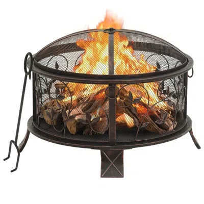 Vidaxl Rustic Fire Pit With Poker 26.6" Xxl Steel, 311891 In Brown