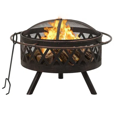 Vidaxl Rustic Fire Pit With Poker 29.9" Xxl Steel, 311885 In Brown
