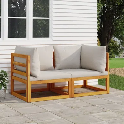 Vidaxl Sectional Corner Sofas 2 Pcs With Light Gray Cushions Solid Wood Acacia