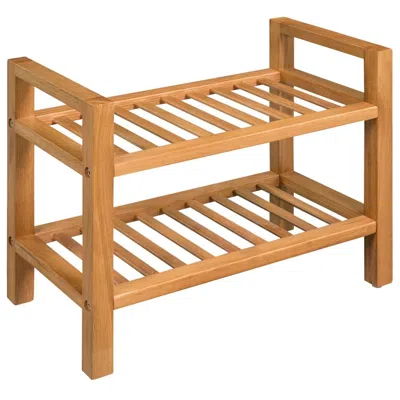 Vidaxl Shoe Rack With 2 Shelves Solid Oak Wood 19.5"x10.6"x15.7", 244208 In Brown
